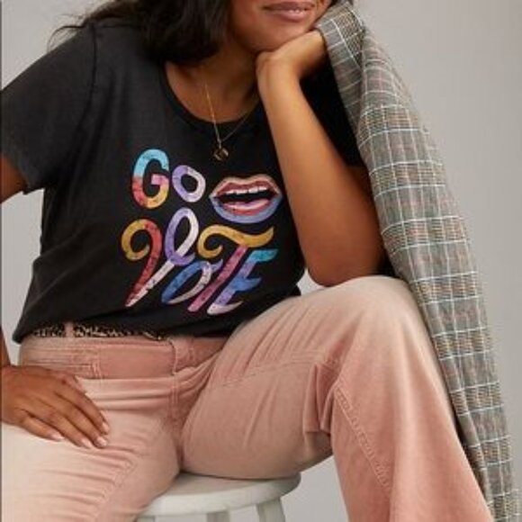 Anthropologie The Art of Anthropologie Super Nice Letters Go Vote T-Shirt - Picture 2 of 9